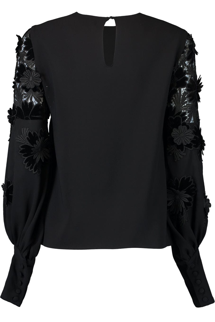 OSCAR DE LA RENTA-Velvet Guipure Inset Sleeve Blouse-