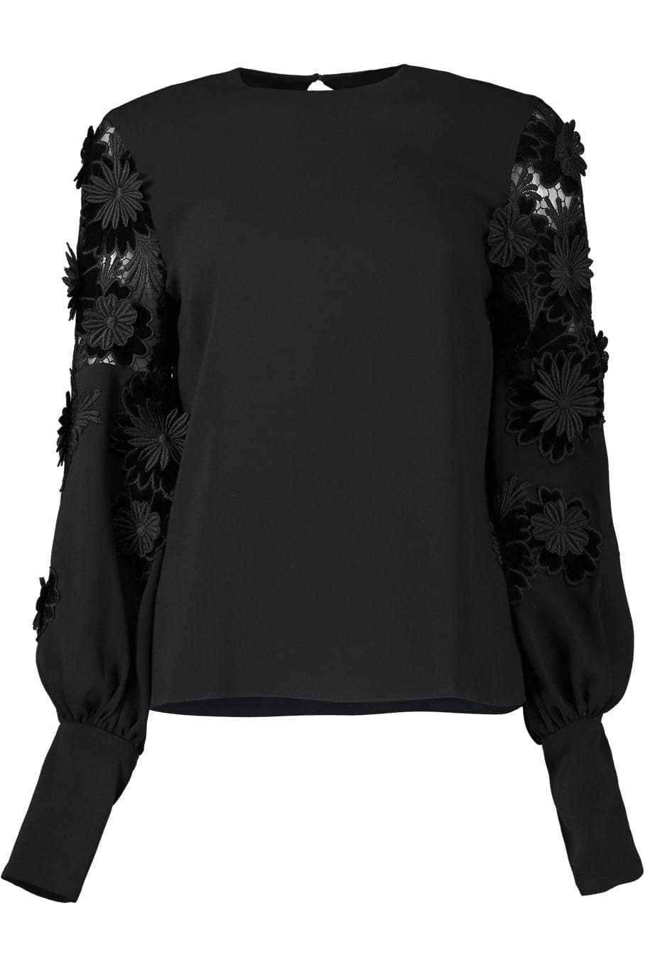 OSCAR DE LA RENTA-Velvet Guipure Inset Sleeve Blouse-