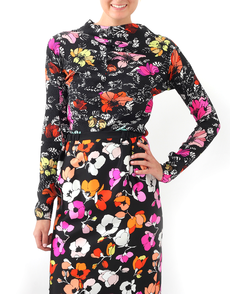 OSCAR DE LA RENTA-Tropical Printed Cloque Cowl-Neck Blouse-