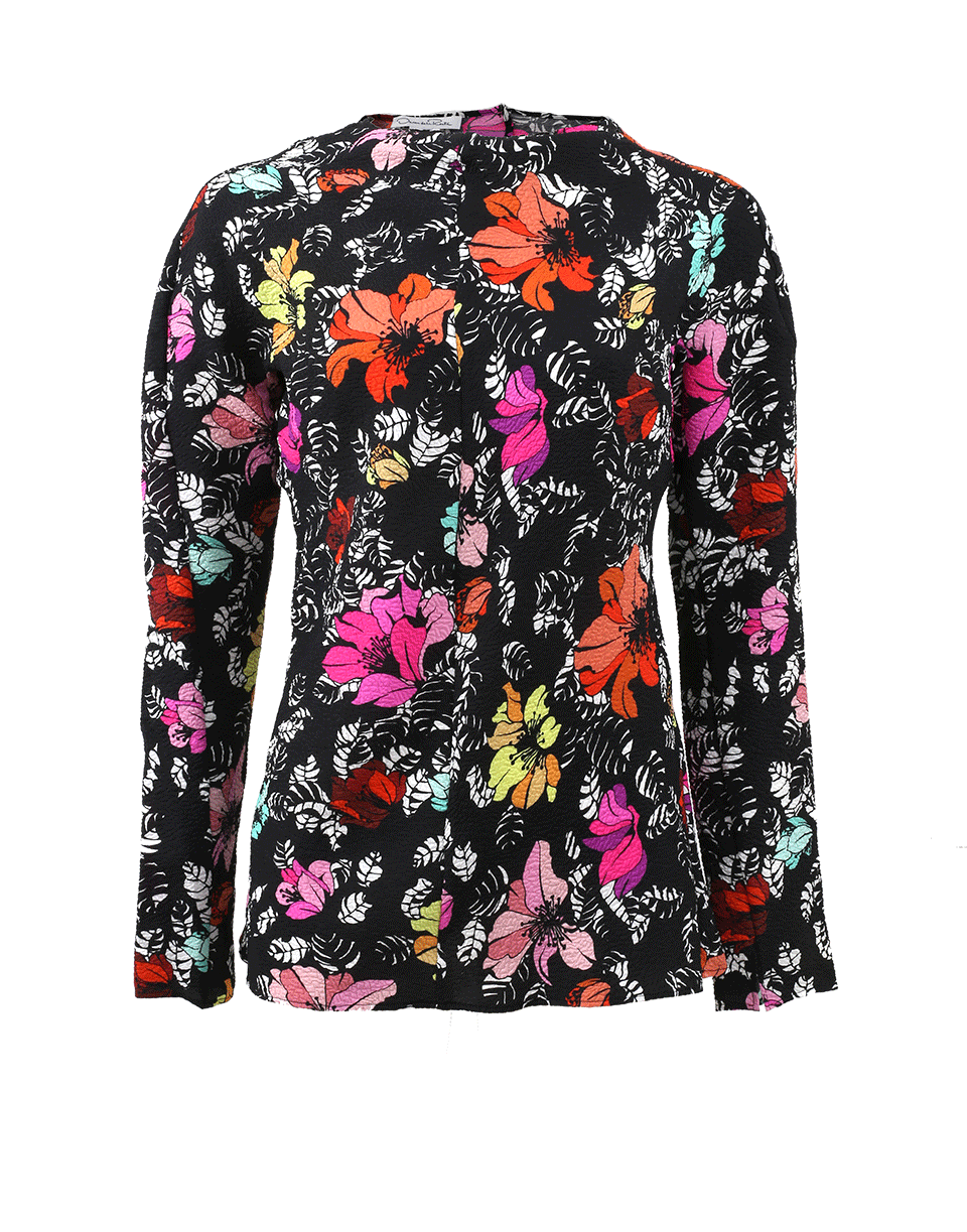 OSCAR DE LA RENTA-Tropical Printed Cloque Cowl-Neck Blouse-