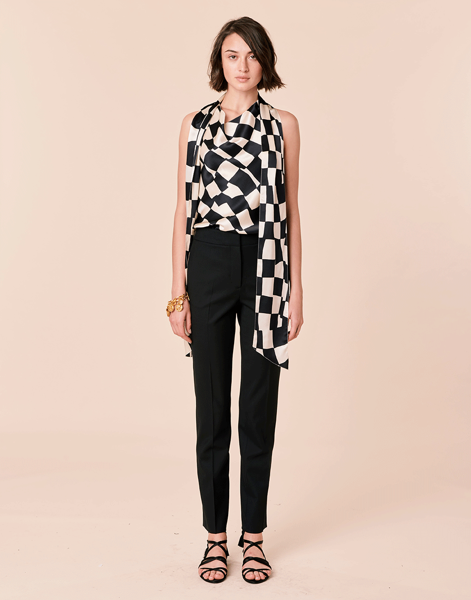 OSCAR DE LA RENTA-Checked Neck Tie Blouse-