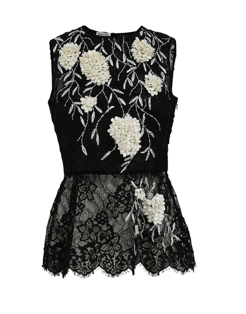 OSCAR DE LA RENTA-Lace Embroidered Peplum Top-