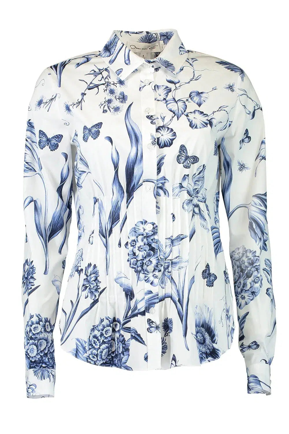 OSCAR DE LA RENTA-Long Sleeve Floral Pintuck Shirt-