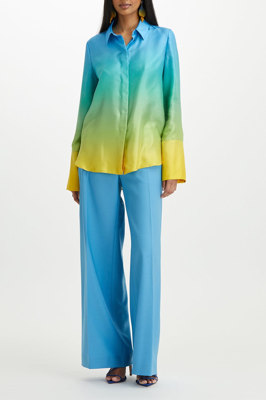 OSCAR DE LA RENTA-Long Sleeve Ombre Twill Blouse-