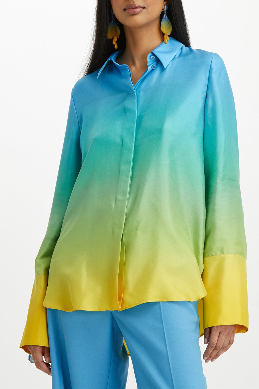 OSCAR DE LA RENTA-Long Sleeve Ombre Twill Blouse-