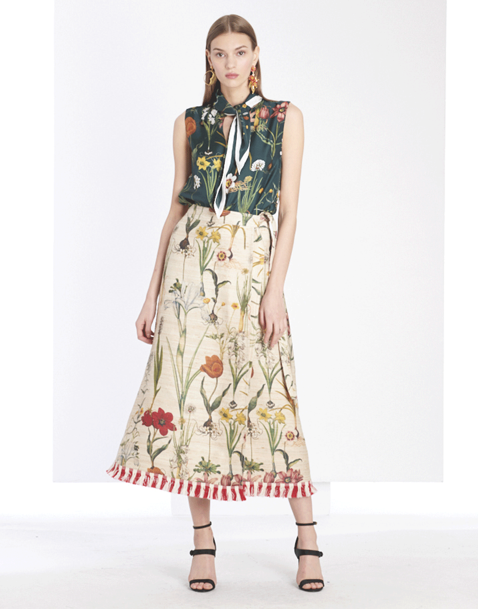 OSCAR DE LA RENTA-Floral Neck Tie Blouse-