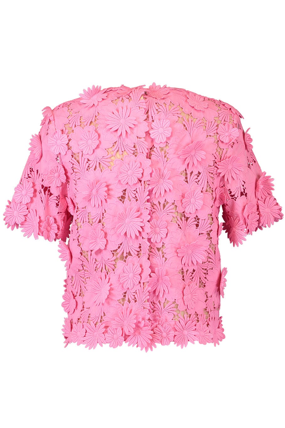 OSCAR DE LA RENTA-Short Sleeve Floral Tie Back Blouse-
