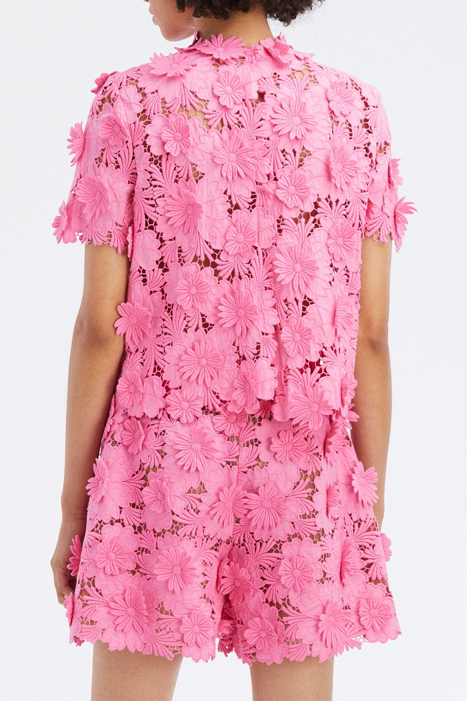 OSCAR DE LA RENTA-Short Sleeve Floral Tie Back Blouse-