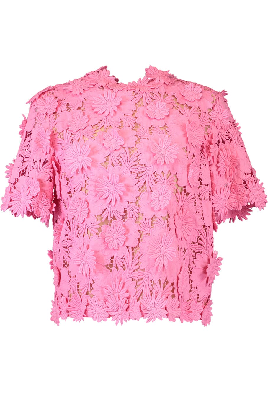 OSCAR DE LA RENTA-Short Sleeve Floral Tie Back Blouse-