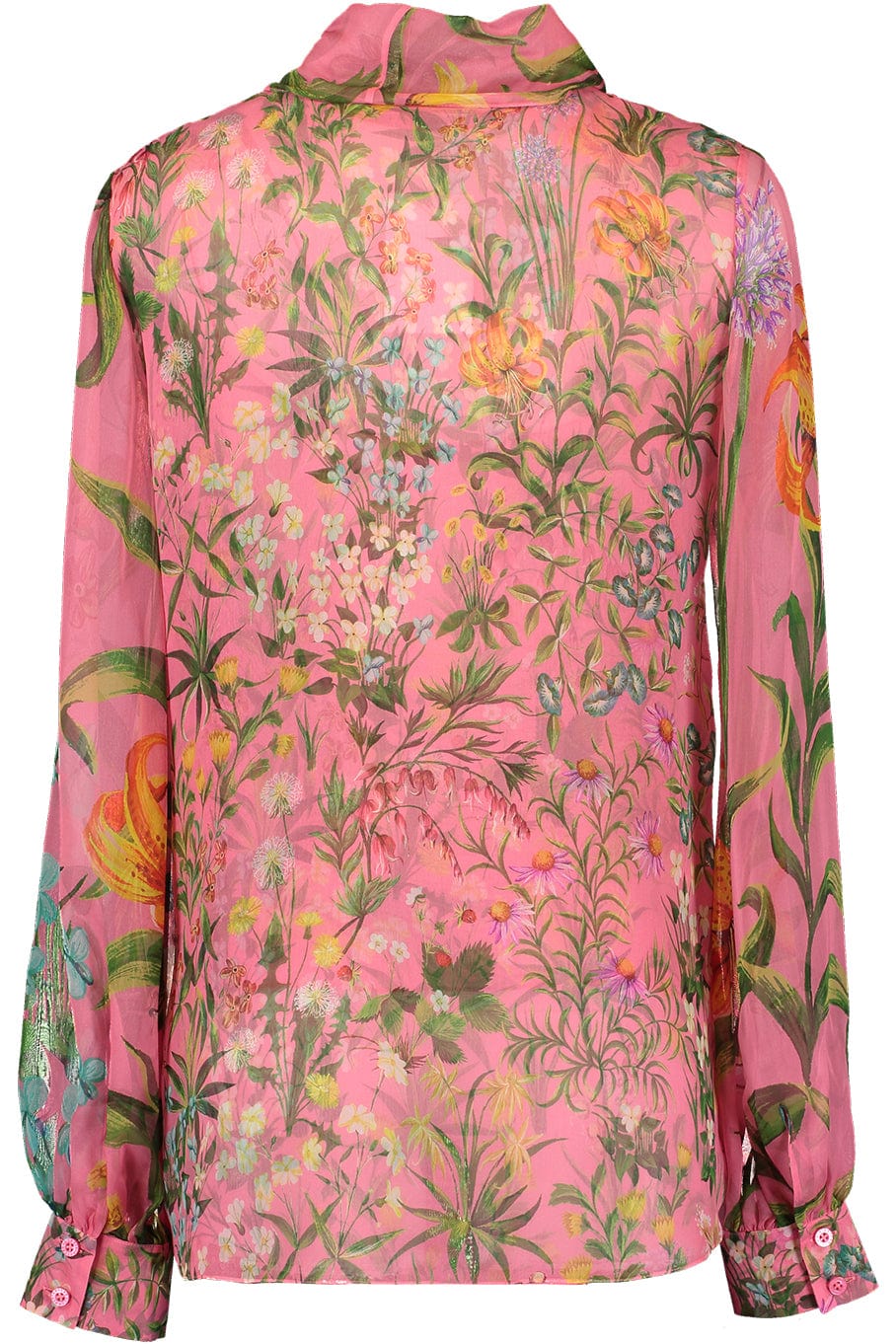 OSCAR DE LA RENTA-Floral Tap Silk Twill Tie Neck Blouse-