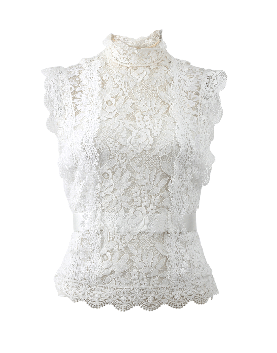 OSCAR DE LA RENTA-High Neckline Lace Blouse-