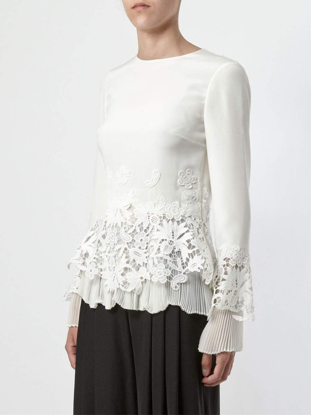 OSCAR DE LA RENTA-Lace Appliqué Blouse-