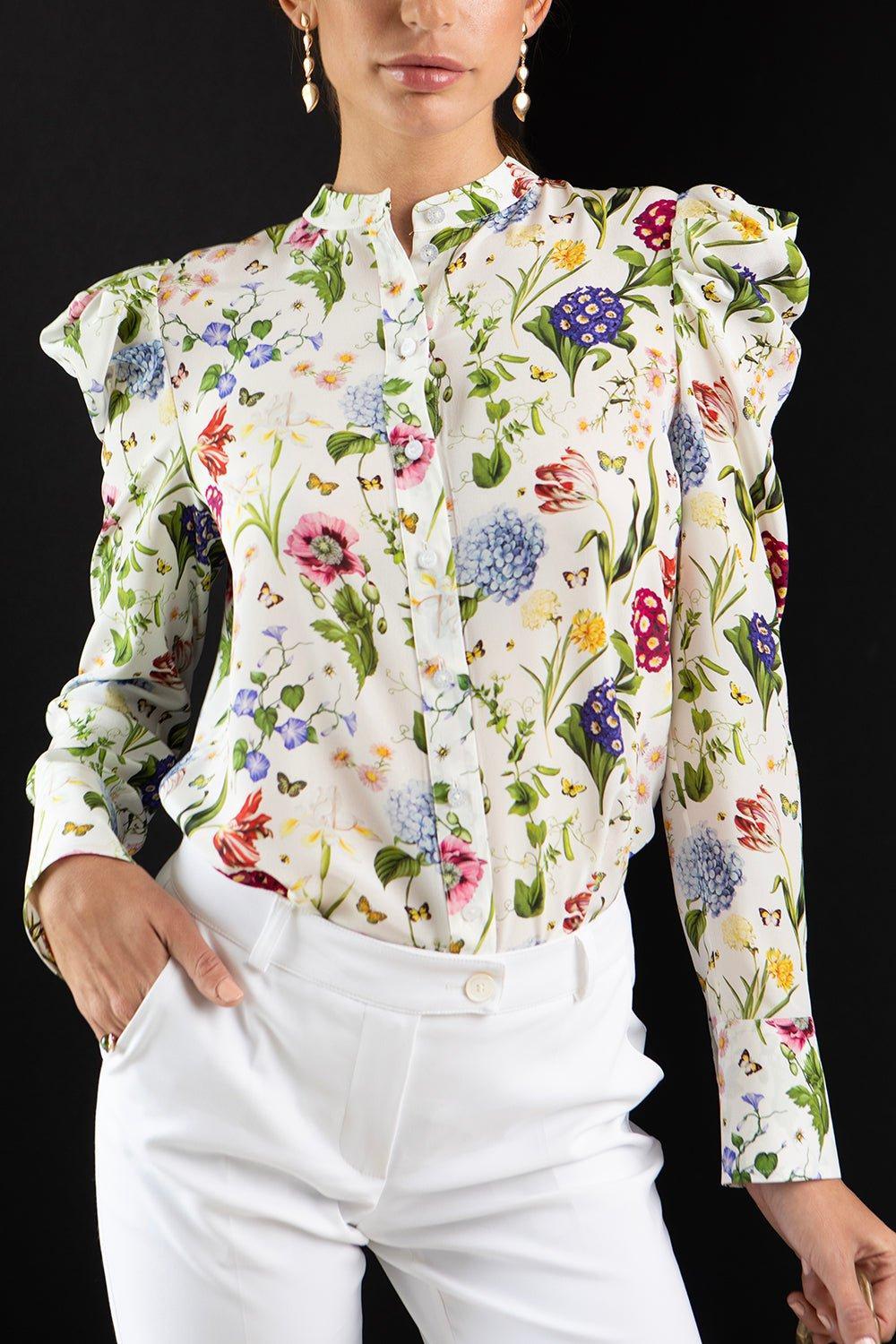 OSCAR DE LA RENTA-Puff Sleeve Button Down Shirt-