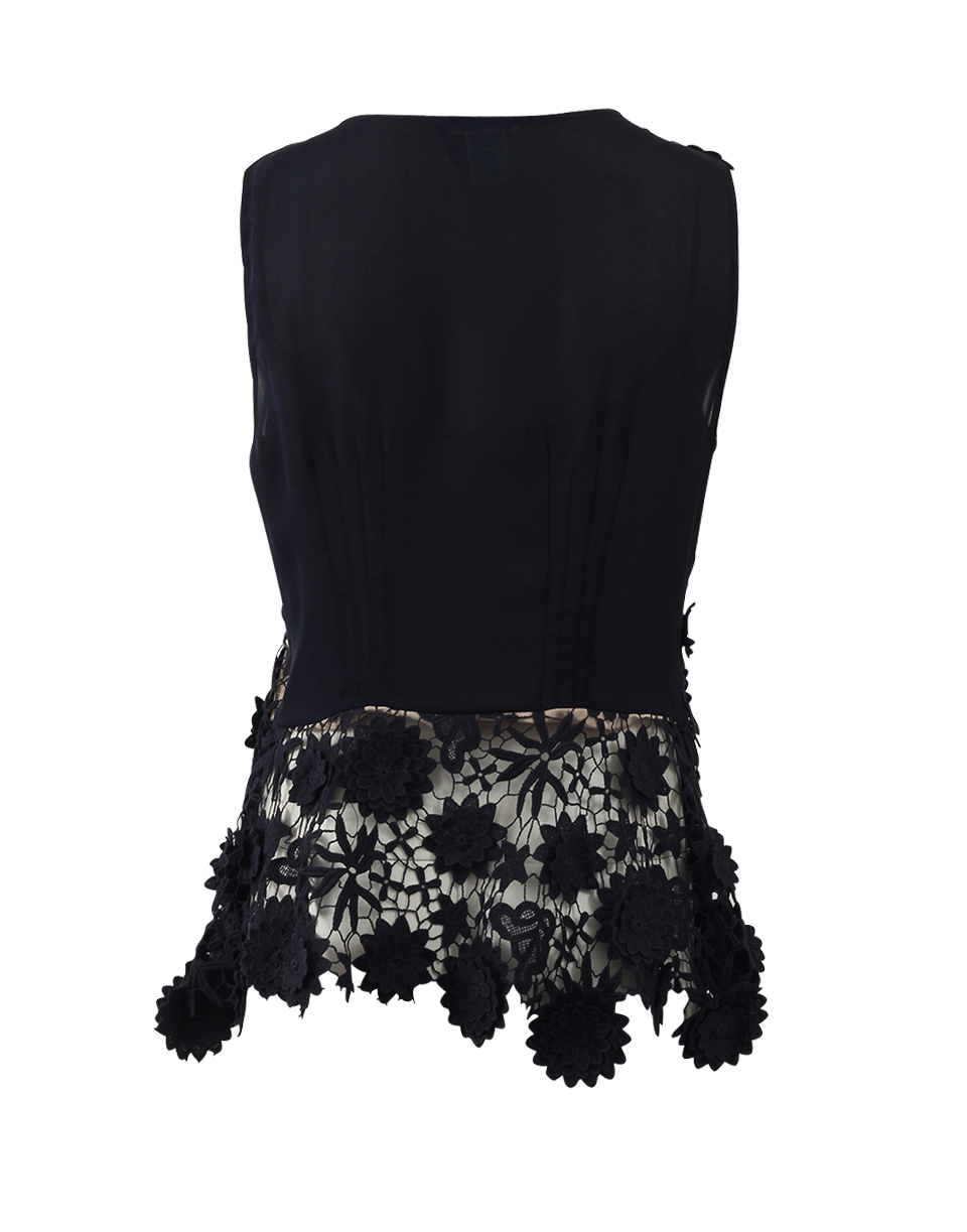 OSCAR DE LA RENTA-Floral Applique Blouse-NAVY
