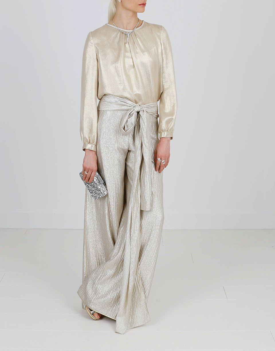 OSCAR DE LA RENTA-Lamé Back Tie Blouse-PALE GLD
