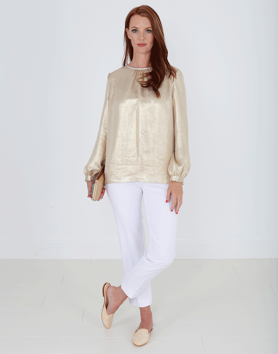 OSCAR DE LA RENTA-Lamé Back Tie Blouse-PALE GLD