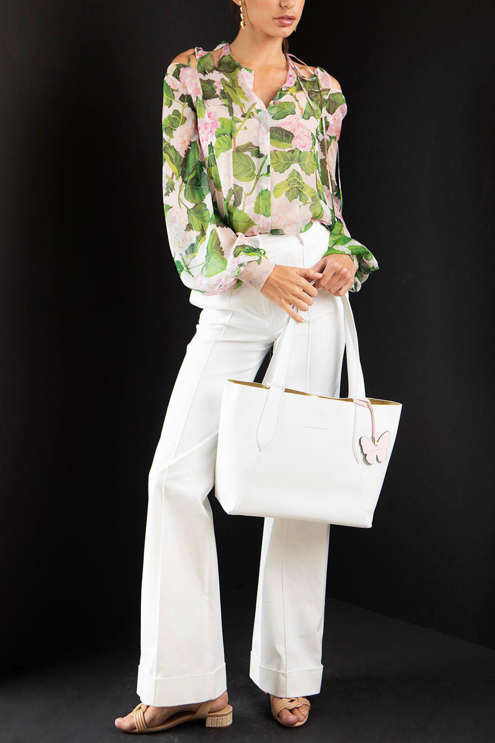 OSCAR DE LA RENTA-Tie Neck Hydrangea Blouse-
