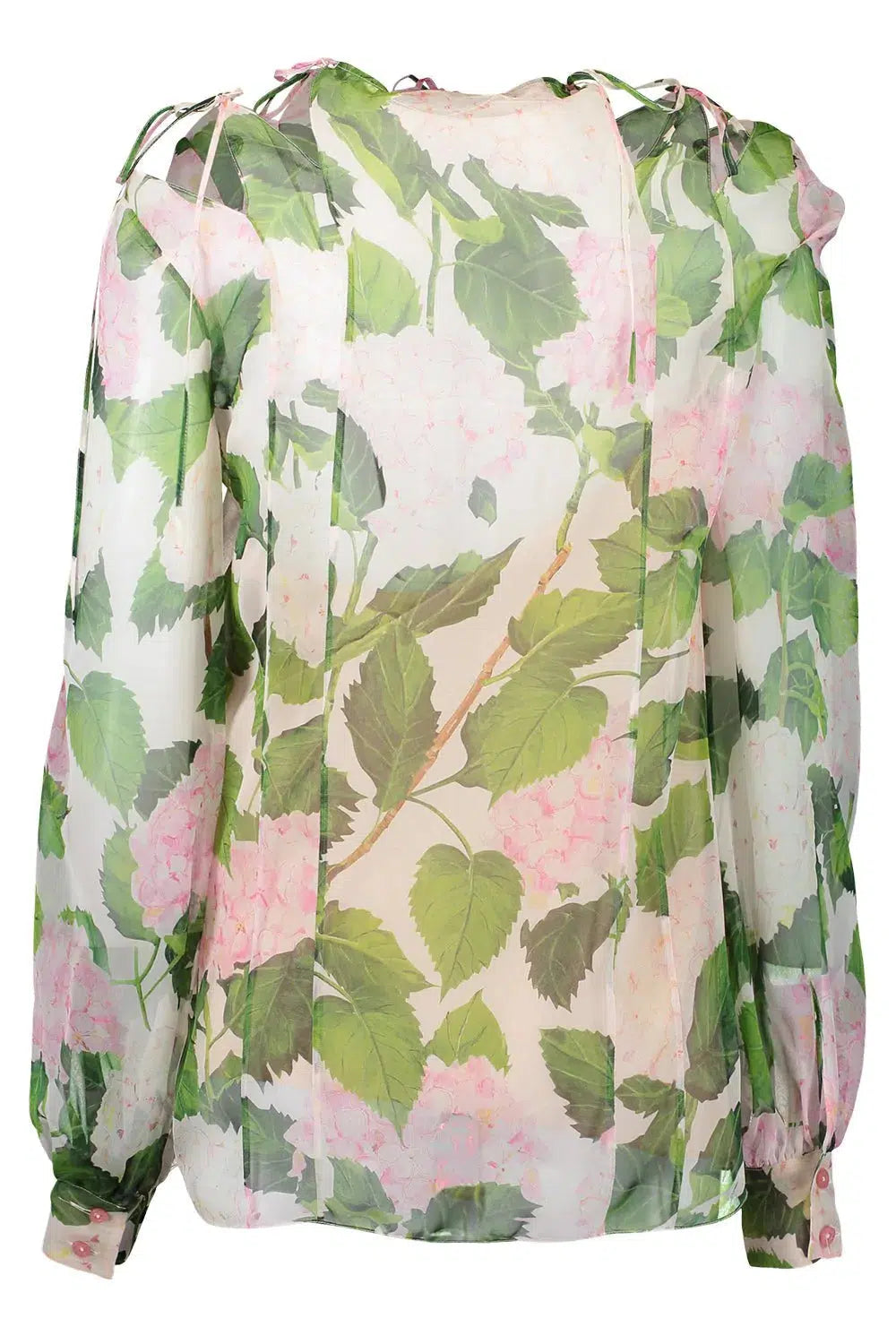 OSCAR DE LA RENTA-Tie Neck Hydrangea Blouse-