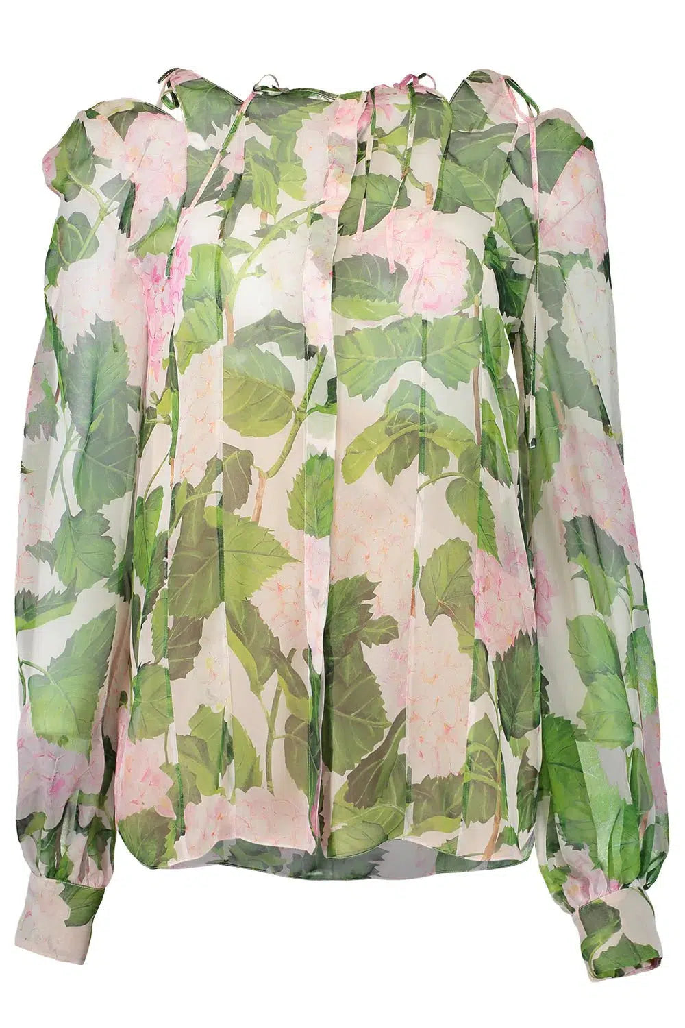 OSCAR DE LA RENTA-Tie Neck Hydrangea Blouse-