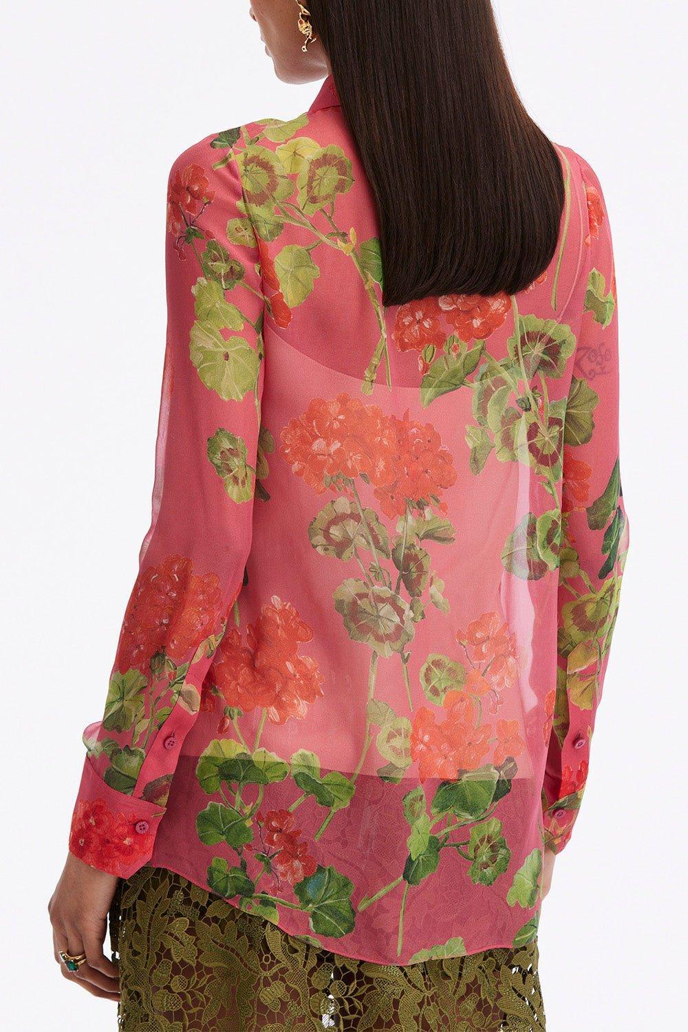 OSCAR DE LA RENTA-Long Sleeve Tie Neck Chiffon Blouse-