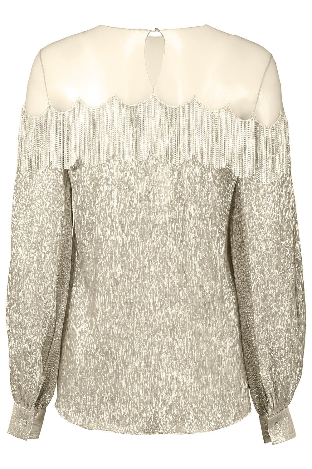 OSCAR DE LA RENTA-Long Sleeve Chain Fringe Embellished Blouse-