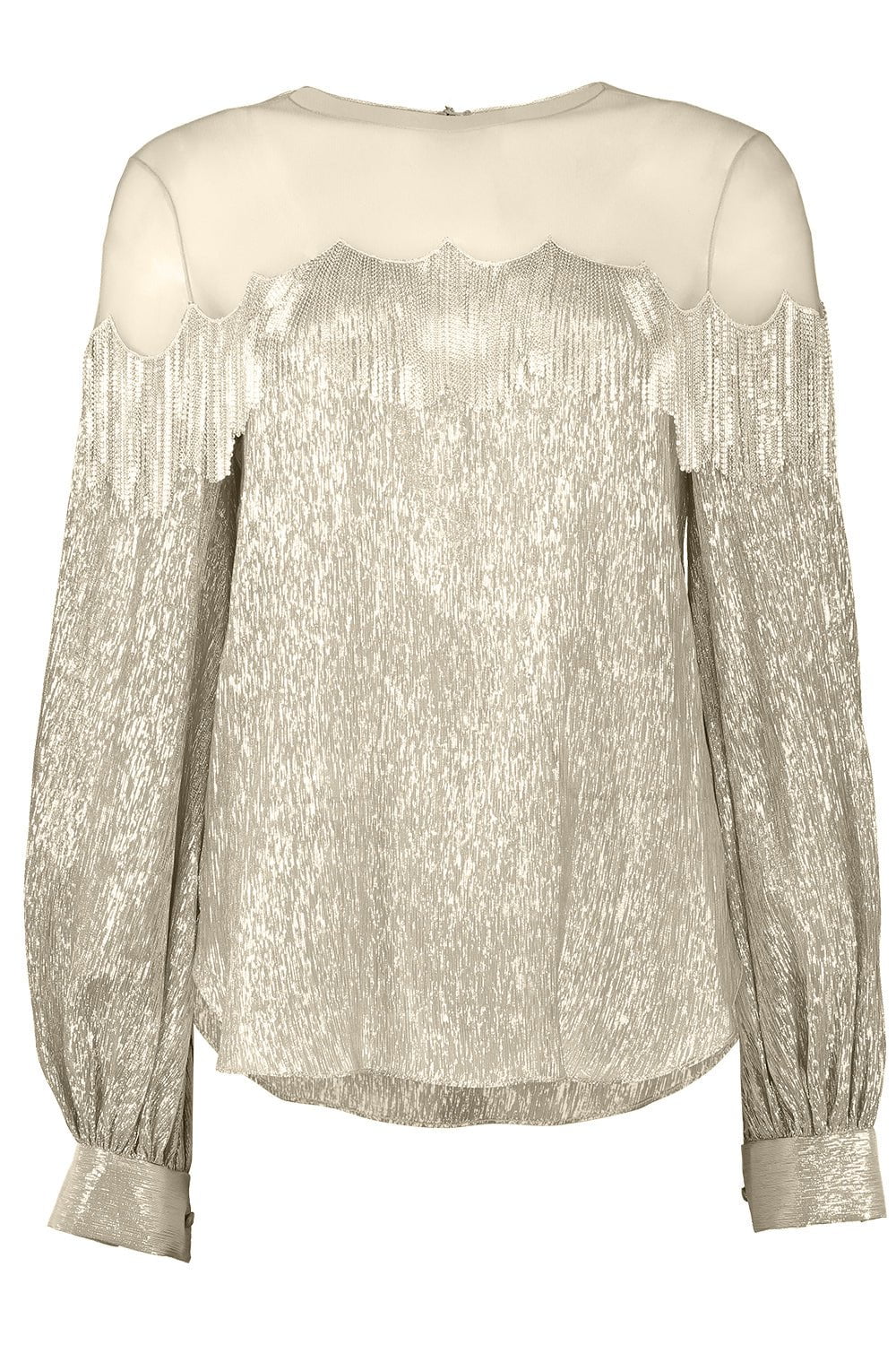 OSCAR DE LA RENTA-Long Sleeve Chain Fringe Embellished Blouse-