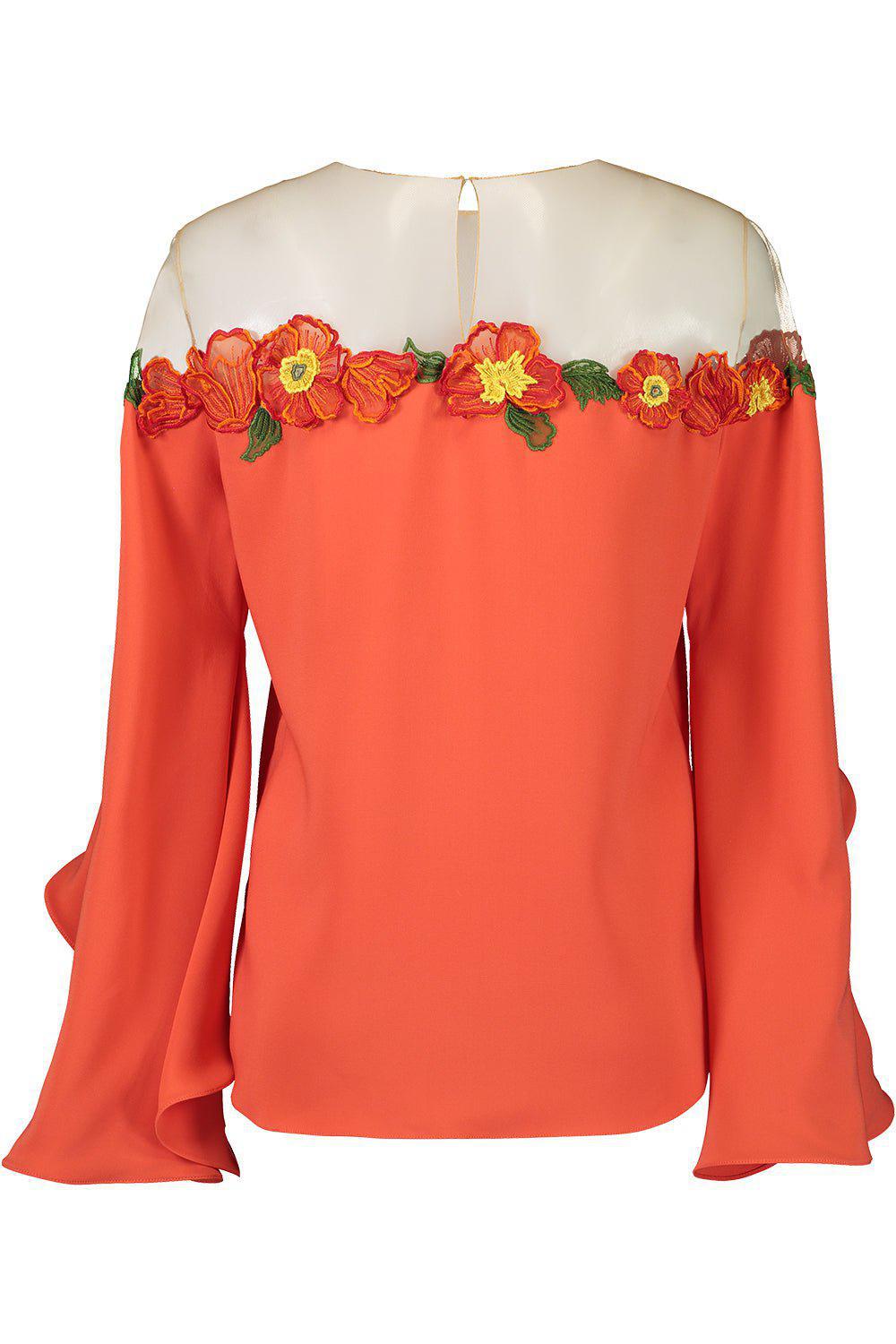 OSCAR DE LA RENTA-Illusion Neck Poppies Blouse-