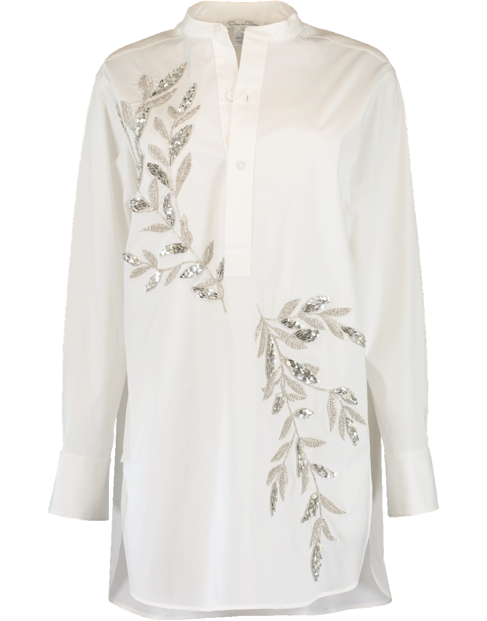 OSCAR DE LA RENTA-Silver Fern Embellished Blouse-