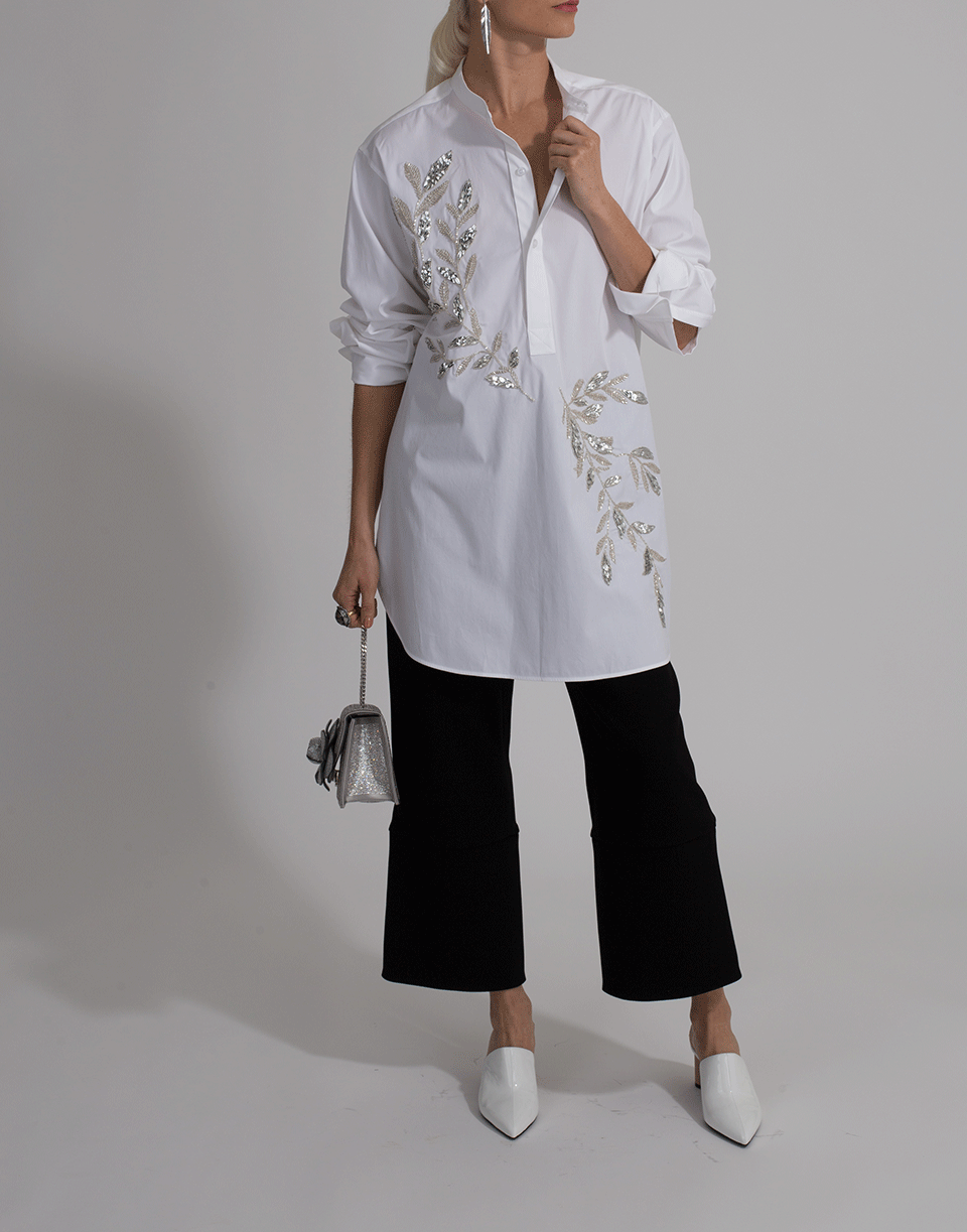 OSCAR DE LA RENTA-Silver Fern Embellished Blouse-