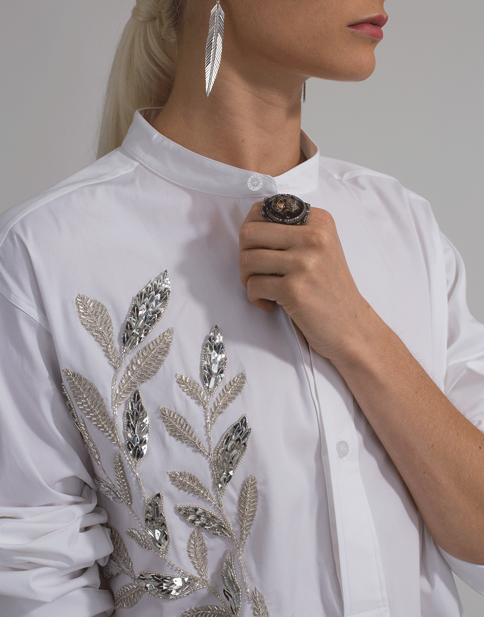 OSCAR DE LA RENTA-Silver Fern Embellished Blouse-