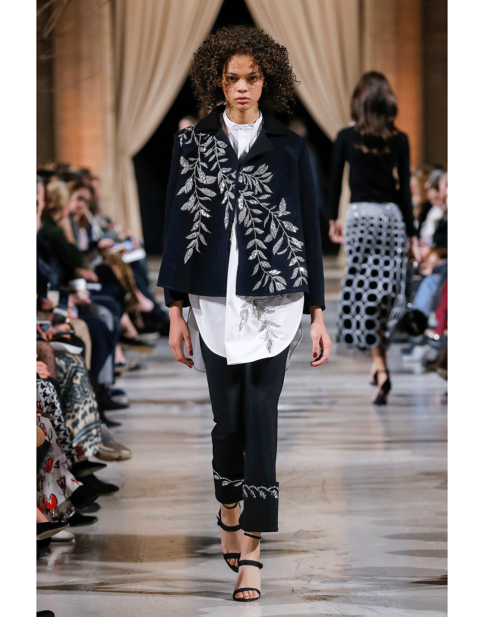 OSCAR DE LA RENTA-Silver Fern Embellished Blouse-