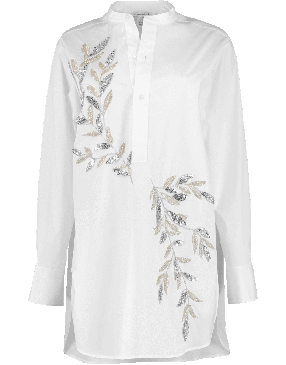 OSCAR DE LA RENTA-Silver Fern Embellished Blouse-