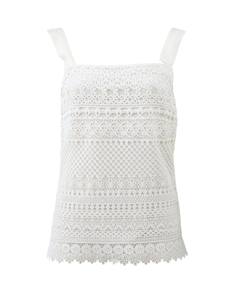 OSCAR DE LA RENTA-Sleeveless Banded Lace Top-