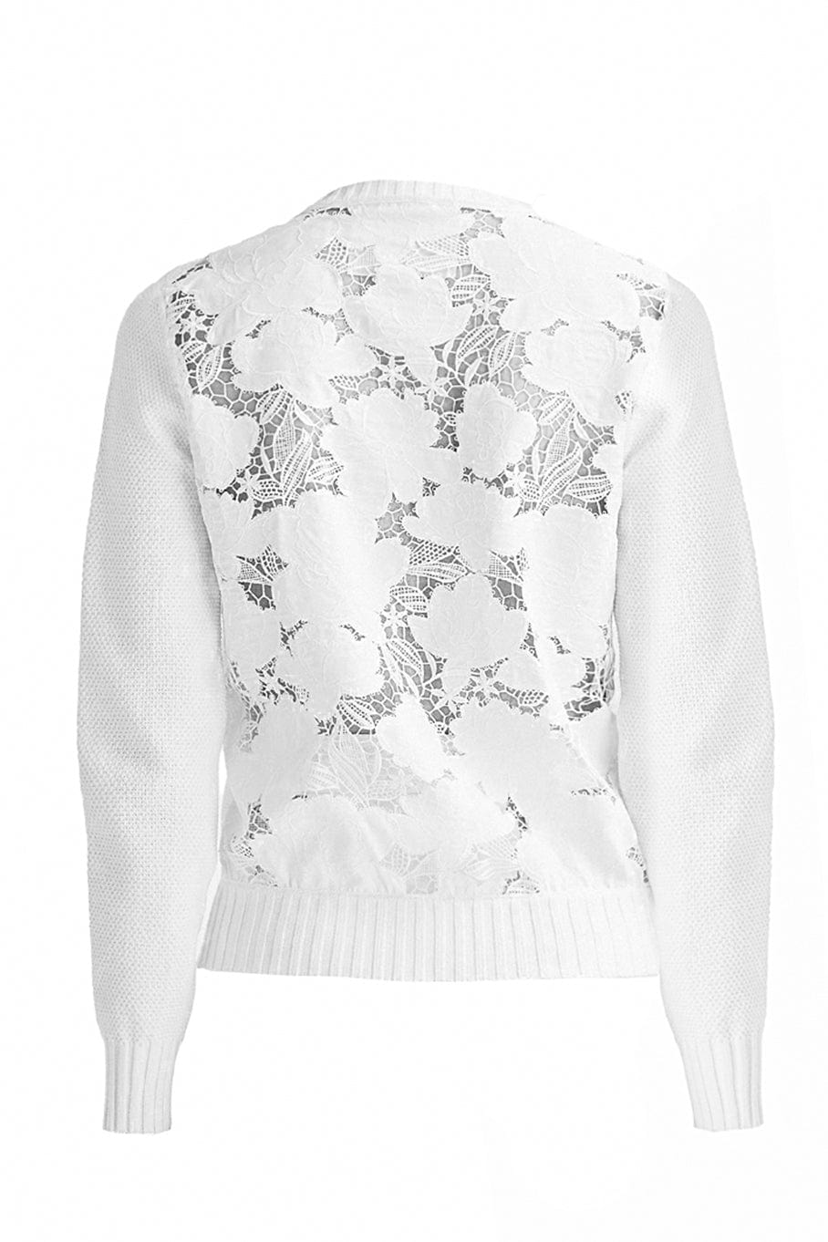 OSCAR DE LA RENTA-Long Sleeve Magnolia Guipure Boatneck Pullover-WHITE