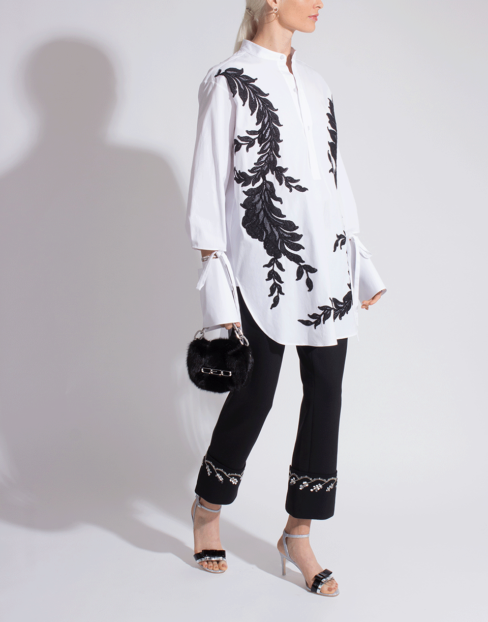 OSCAR DE LA RENTA-Black Lace Cotton Blouse-WHT/BLK