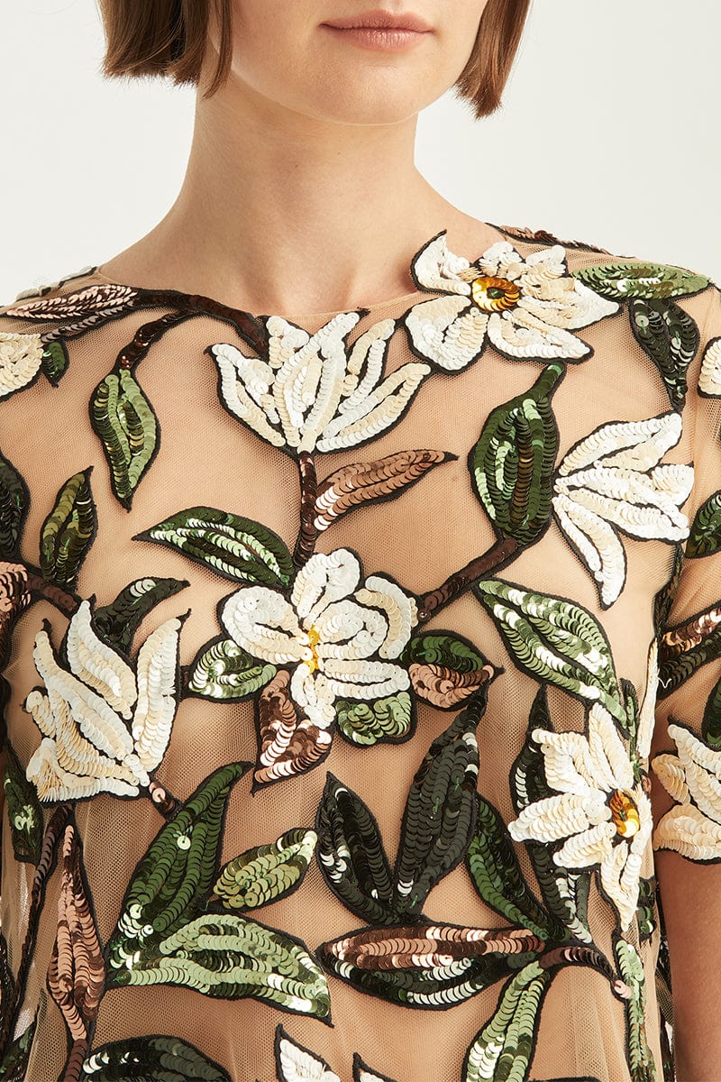 OSCAR DE LA RENTA-Magnolia Floral Sequin Blouse-WHT/MLT