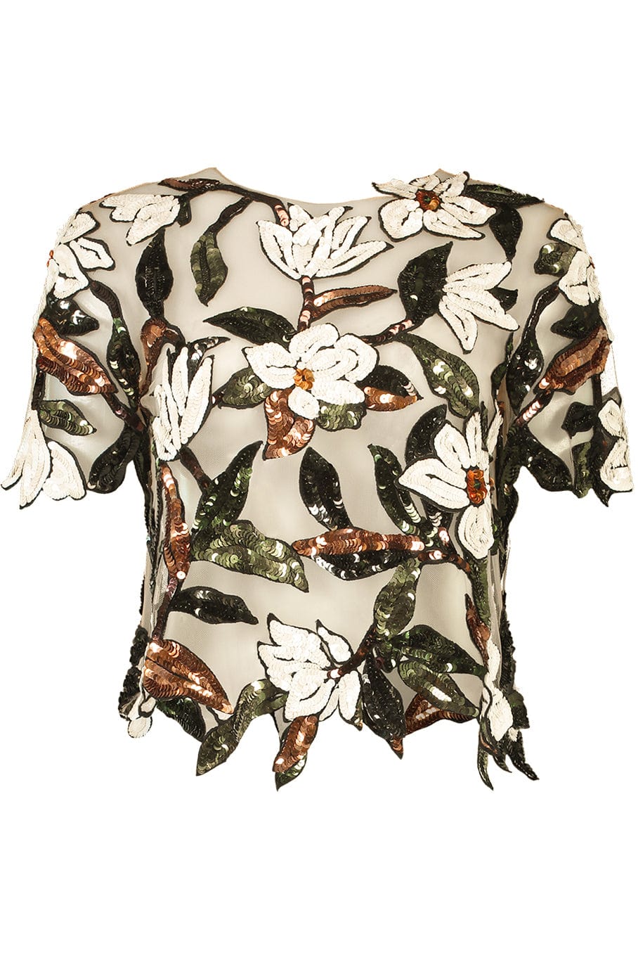 OSCAR DE LA RENTA-Magnolia Floral Sequin Blouse-WHT/MLT