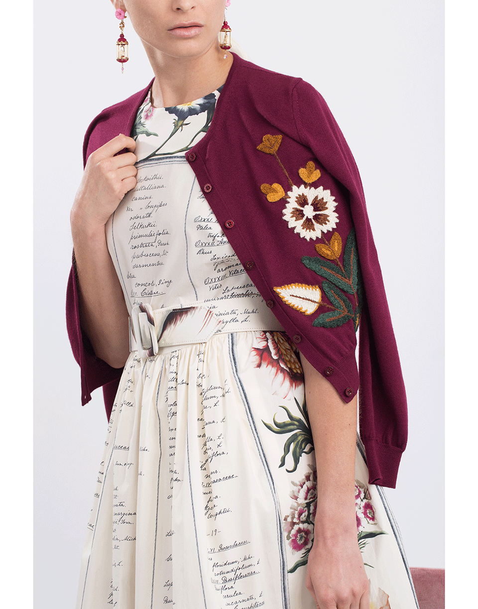 OSCAR DE LA RENTA-Embroidered Crewneck Cardigan-