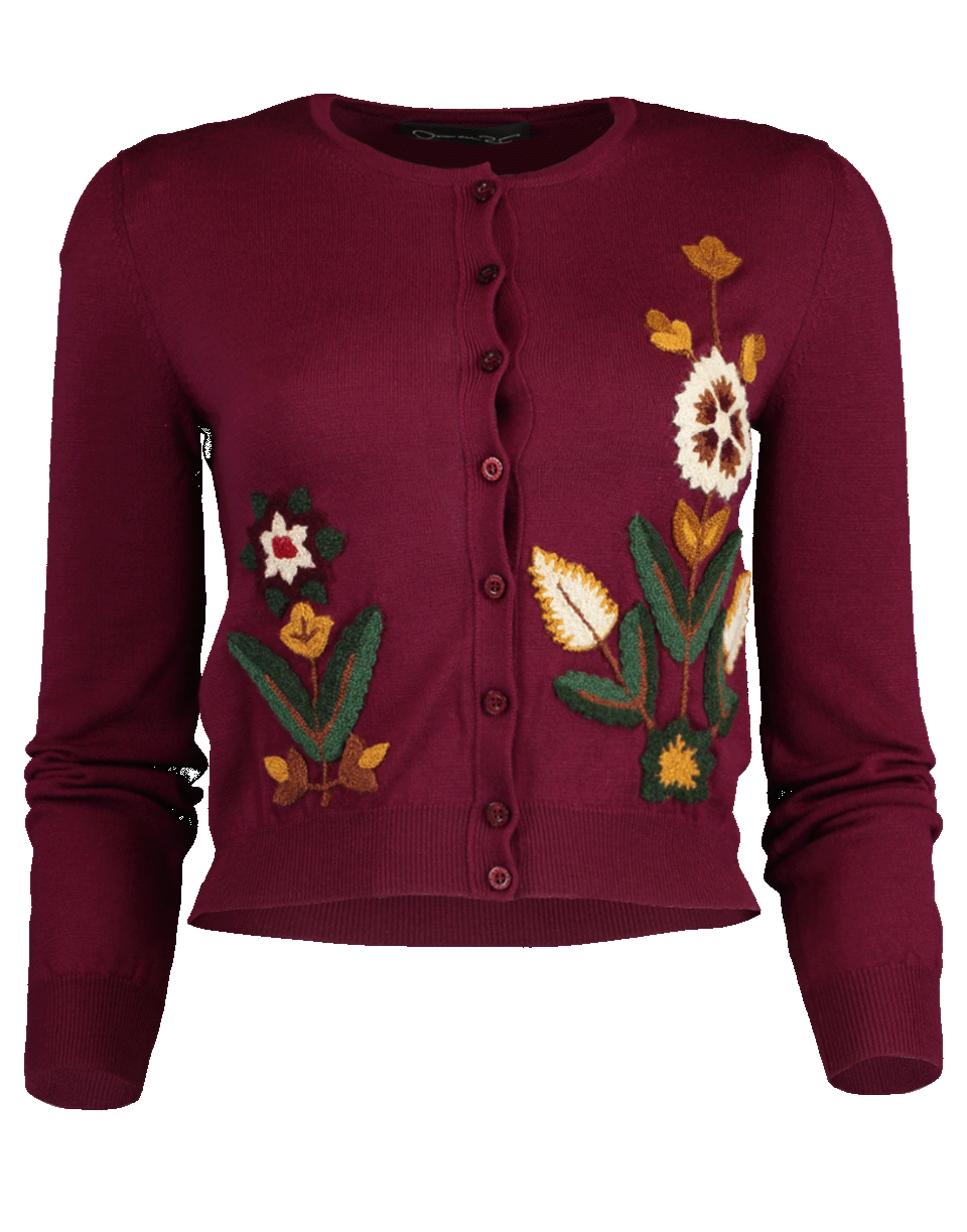 OSCAR DE LA RENTA-Embroidered Crewneck Cardigan-