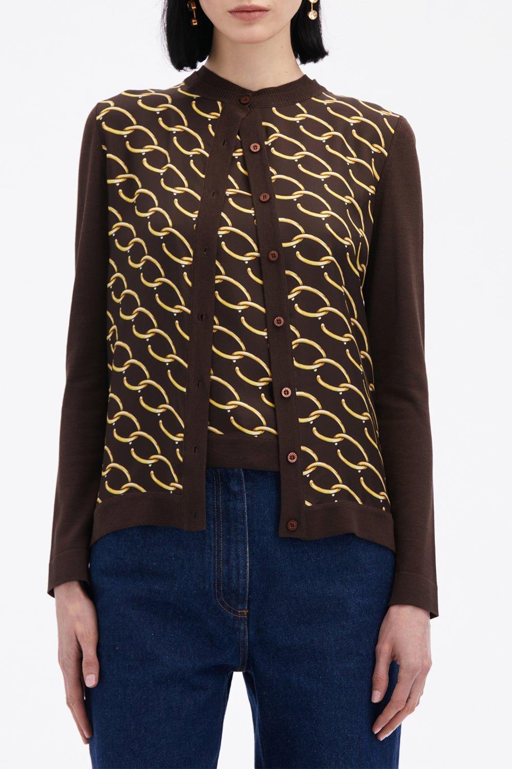 OSCAR DE LA RENTA-Oscar Chain Inset Cardigan-