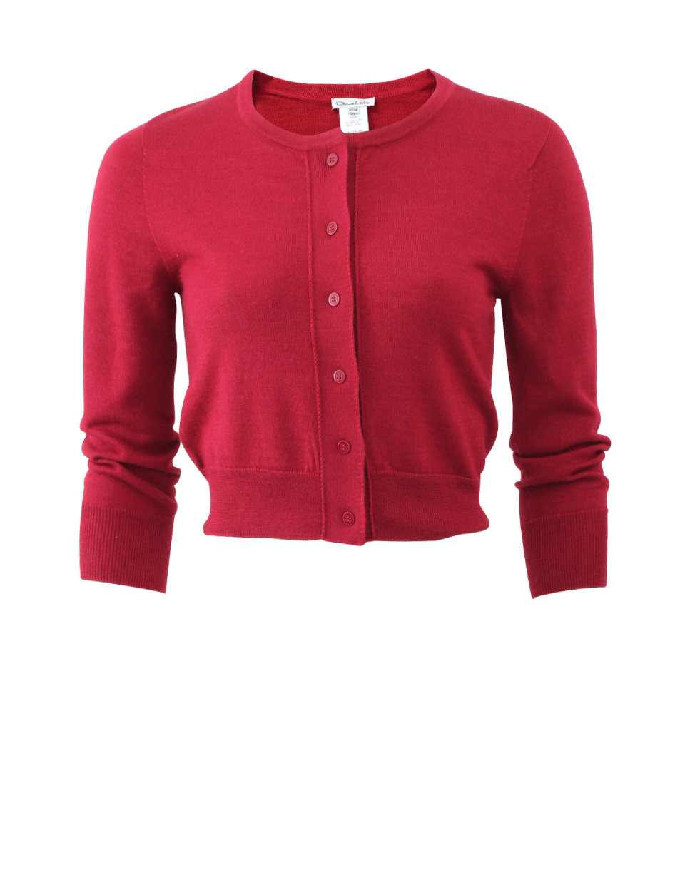 OSCAR DE LA RENTA-Cropped Cardigan-CLARET