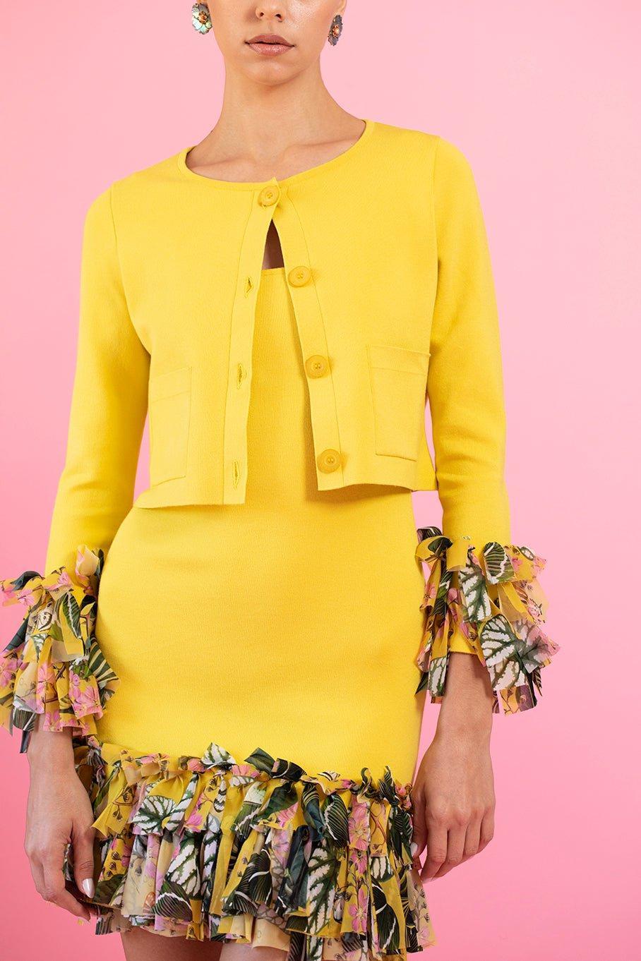 OSCAR DE LA RENTA-Chiffon Inset Cardigan-