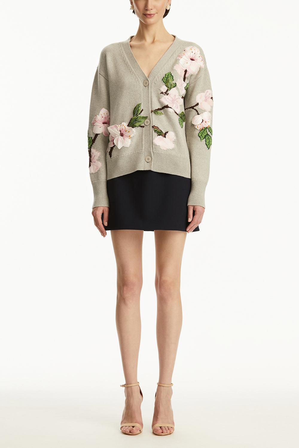 Cherry Blossom Cardigan-GREYMULT-XS-CLOTHINGTOPCARDIGAN-OSCAR DE LA RENTA