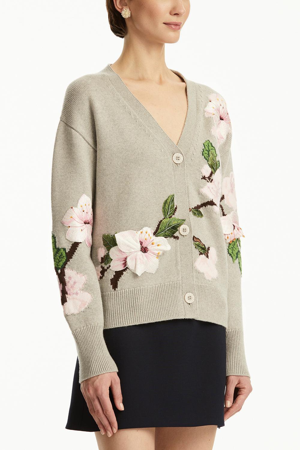 Cherry Blossom Cardigan-GREYMULT-XS-CLOTHINGTOPCARDIGAN-OSCAR DE LA RENTA