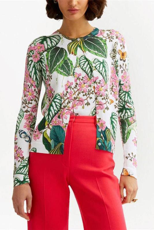 OSCAR DE LA RENTA-Mixed Botanical Garden Cardigan-IV MULT