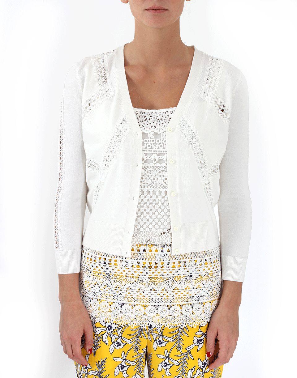 OSCAR DE LA RENTA-Lace Insert Cardigan-