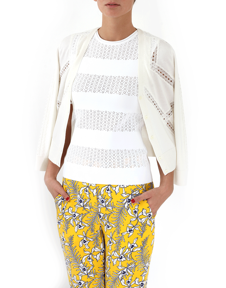 OSCAR DE LA RENTA-Lace Insert Cardigan-
