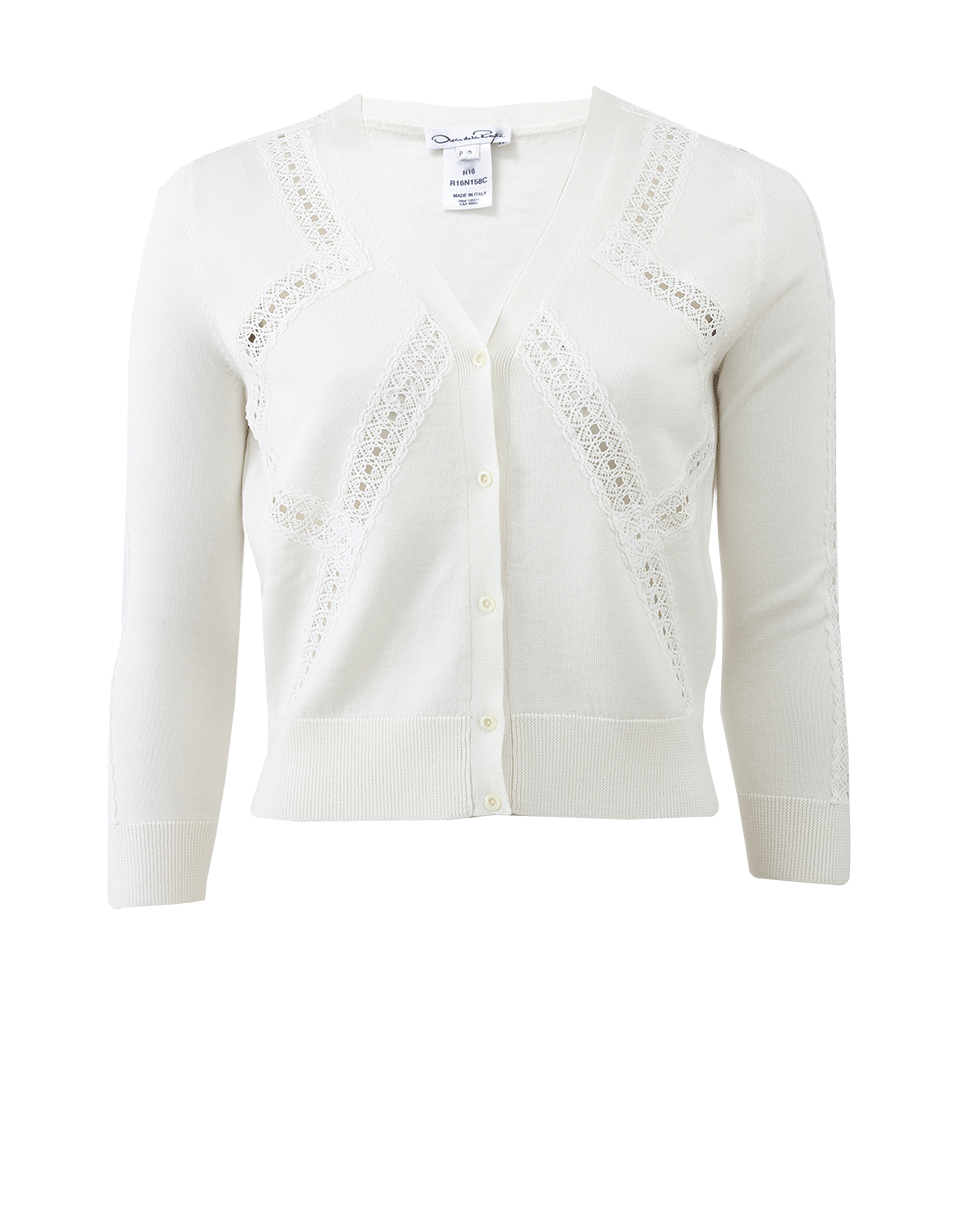 OSCAR DE LA RENTA-Lace Insert Cardigan-