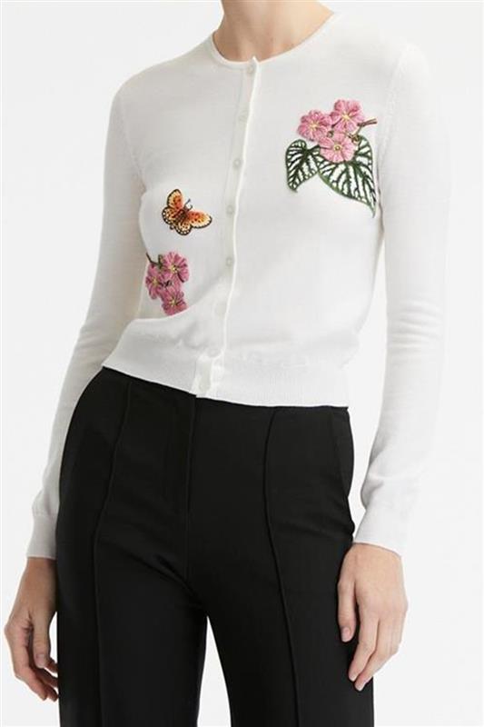 OSCAR DE LA RENTA-Mixed Botanical Threadwork Cardigan-