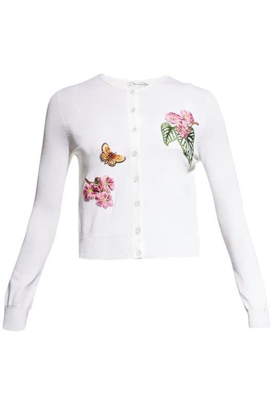 OSCAR DE LA RENTA-Mixed Botanical Threadwork Cardigan-